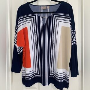 Chico's Bold Geometric Blouse - Navy, Red, and Beige